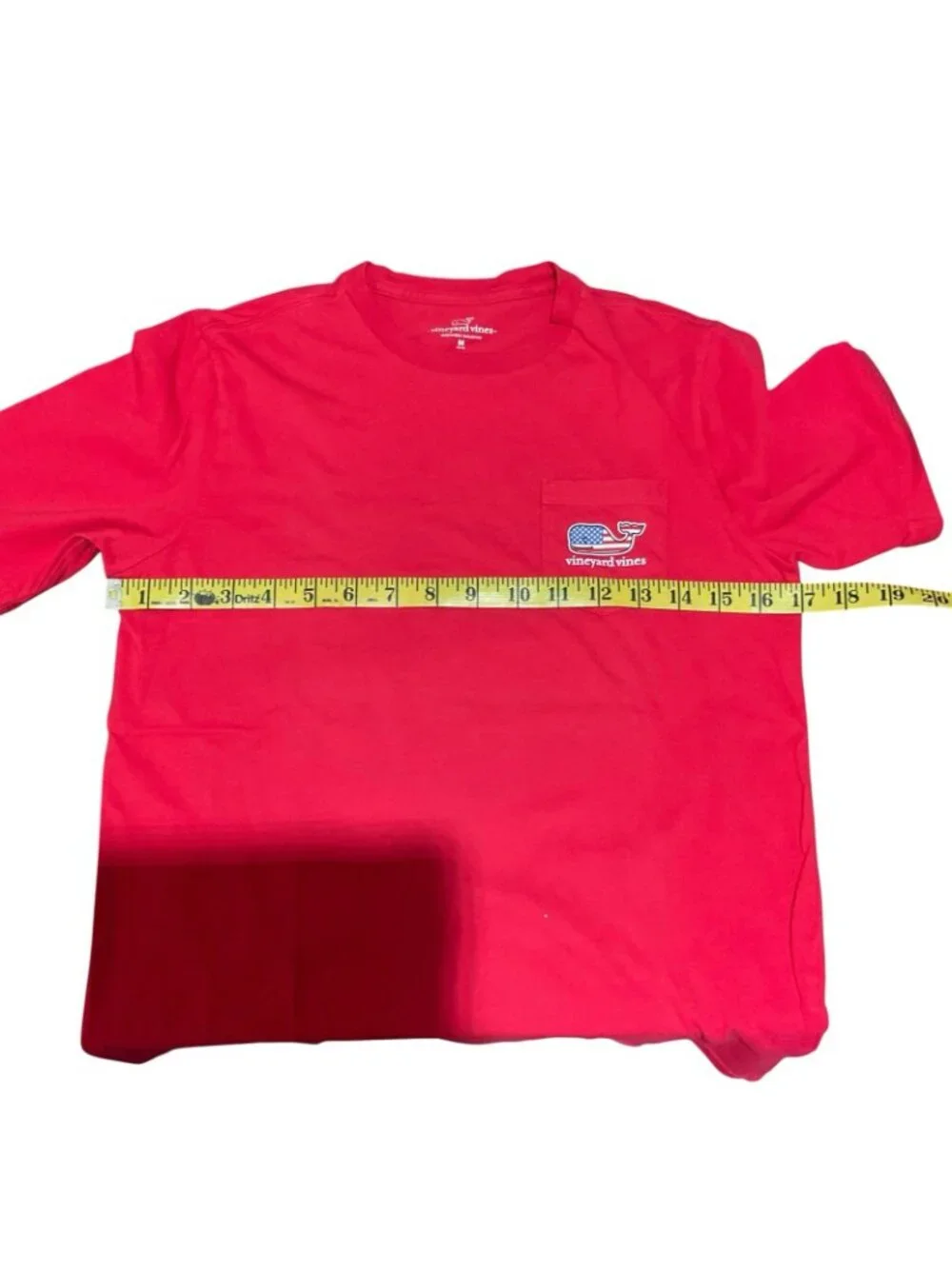 Vineyard Vines Youth Size M 12-14 American Flag Logo T-Shirt Tee With Pocket Red